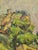 An expressive early 20th-century oil landscape (plein air) painting capturing two traditional thatched-roof rural cottages...