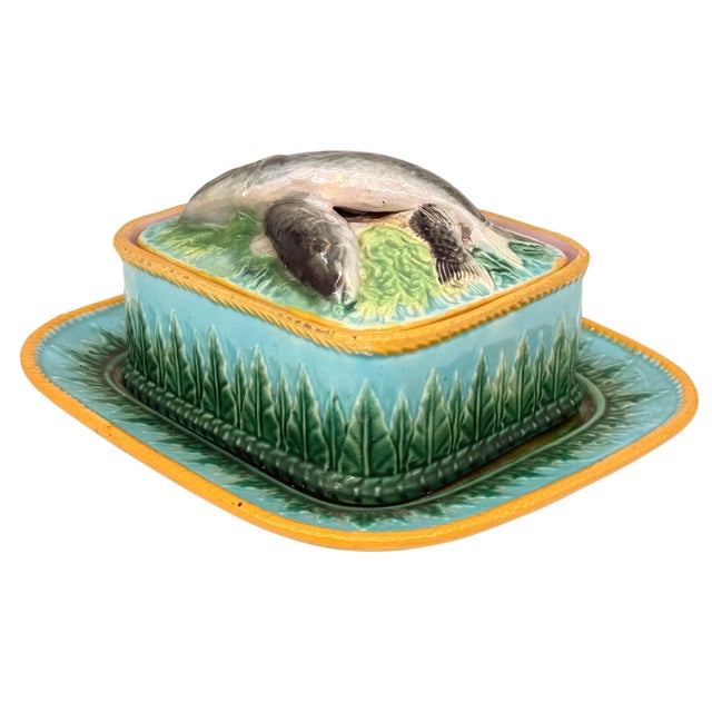 Late 19th Century George Jones Majolica Sardine Box on Turquoise Ground, English, Ca. 1870 For Sale - Image 5 of 18