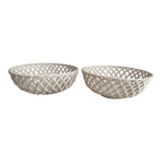 Italian Hand-Weaved Ceramic Bowls , Pair For Sale