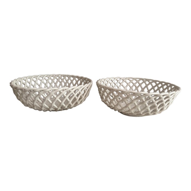 Italian Hand-Weaved Ceramic Bowls , Pair For Sale