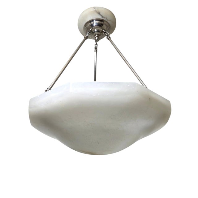 Early 20th Century Early 20th Century Large Original Art Deco Off-White Alabaster Coupe W/ Nickel and Alabaster Canopy For Sale - Image 5 of 16