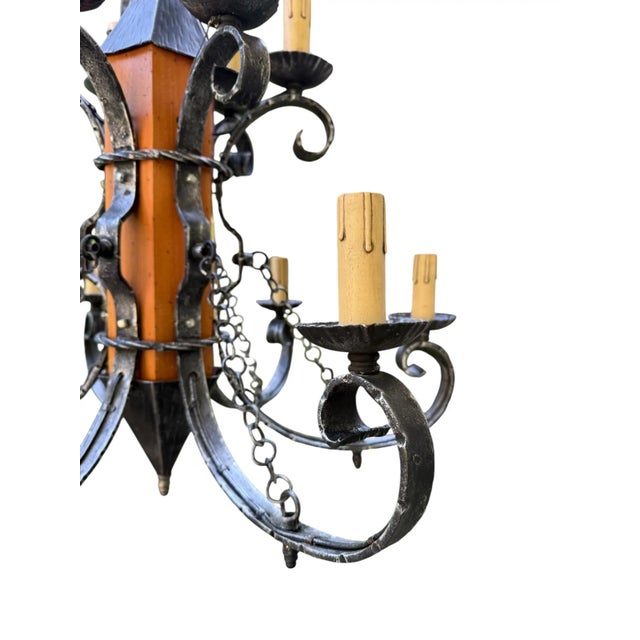 Black Made in Italy Mediterranean Revival Wrought Iron Style 12 Light Candle Chandelier For Sale - Image 8 of 15