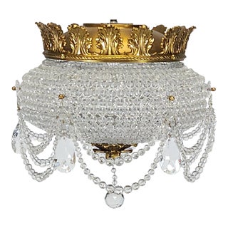Antique 6 Light Twinkling Beaded Flush Mounted Crystal Chandelier For Sale