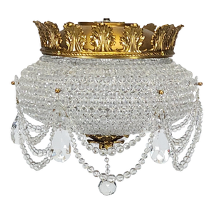 Antique 6 Light Twinkling Beaded Flush Mounted Crystal Chandelier