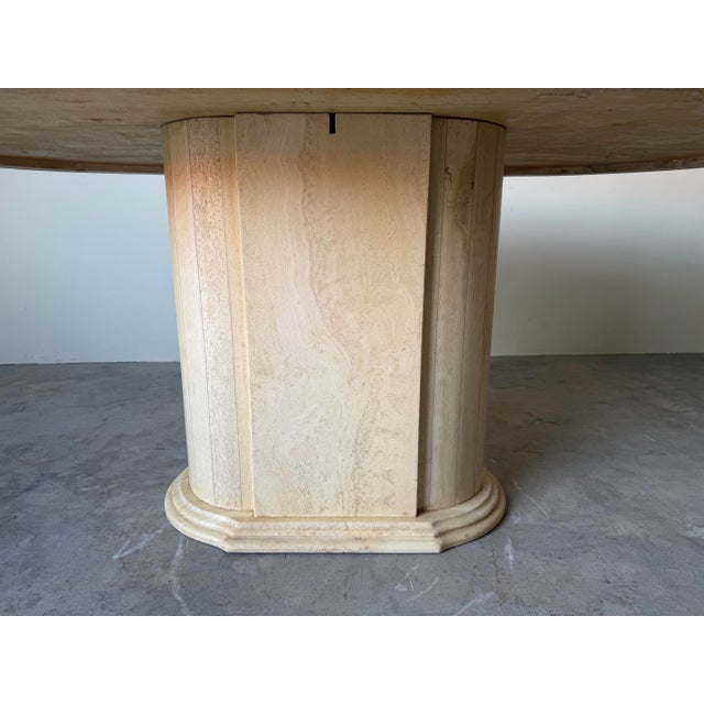 Beige 1970’s Vintage Italian Postmodern Travertine Oval Dining Table With Sculptural Pedestal Base For Sale - Image 8 of 12