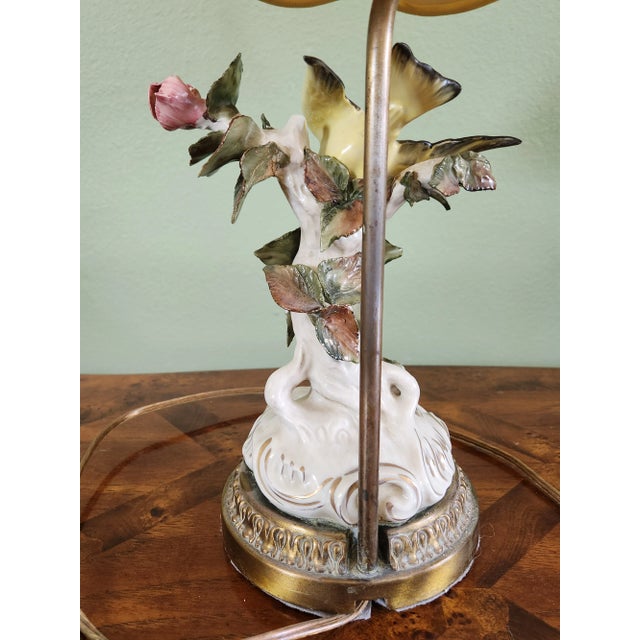 Vintage Early 20th Century Porcelain Table Lamp, Bird & Flowers For Sale - Image 9 of 13