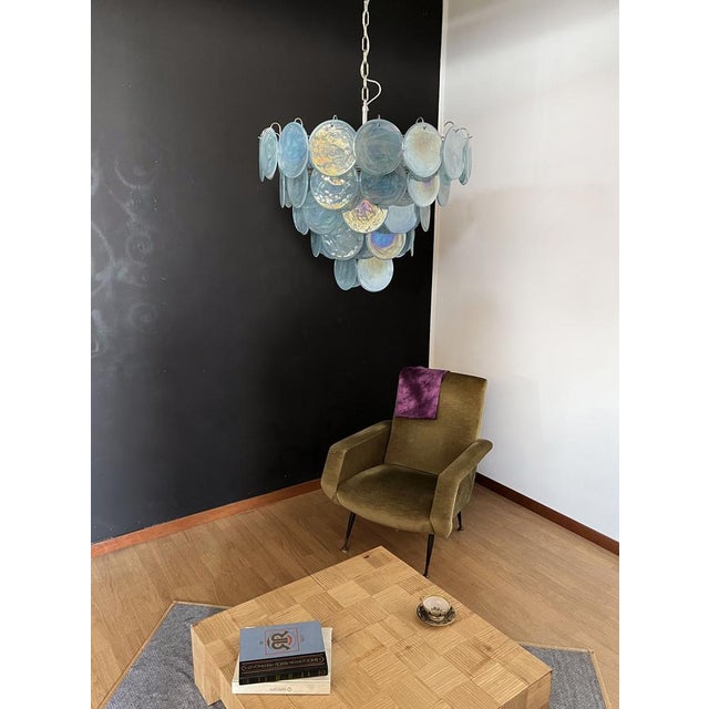 Space Age Murano Chandelier with 57 Blue Albaster Iridescent Glasses, 1990s For Sale - Image 15 of 18