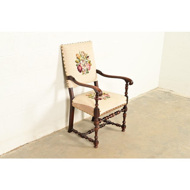Berkey & Gay Berkey & Gay Style Antique English Jacobean Carved Walnut Library Chair, Circa 1900 For Sale - Image 4 of 14