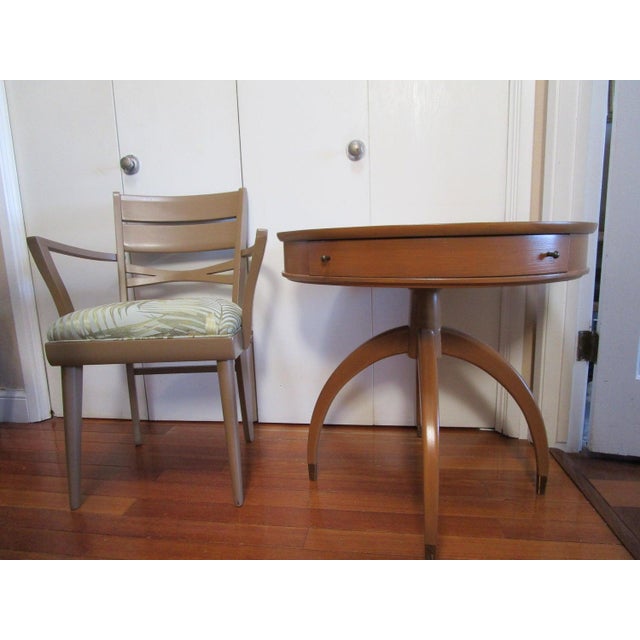 1950s Heywood Wakefield Style Unmarked Painted Mid-Century Modern Armchair in Orchid Pattern Silk For Sale In Los Angeles - Image 6 of 7