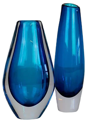 Mid-Century Heavy Crystal Clear Blue Vases by Sven Palmqvist for Orrefors, Set of 2