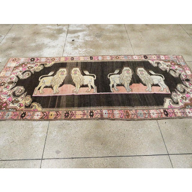 Rustic Galerie Shabab Collection Mid-20th Century Handmade Caucasian Pictorial Karabagh Gallery Rug For Sale - Image 3 of 7