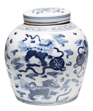 Chinese Blue and White Jar with Mythical Fu Lions