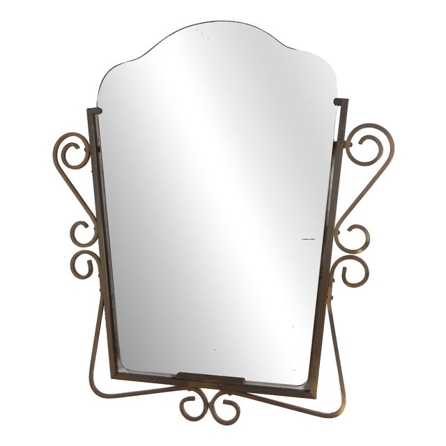 Vintage Faceted Mirror in Brass Frame, 1950s For Sale