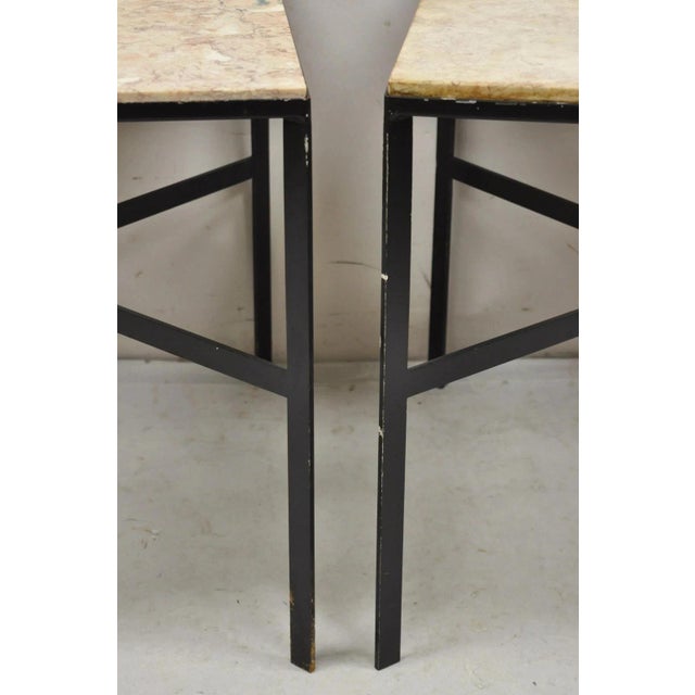 Mid 20th Century Mid Century Modern Paul McCobb Style Wrought Iron Marble Square Side Table Pair For Sale - Image 5 of 12