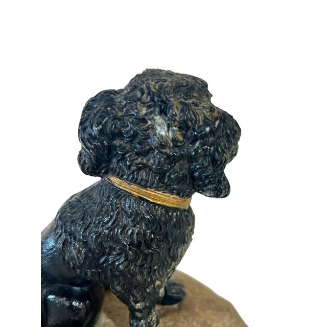 Antique French Lead Painted Black Spaniel Dog Seated on a Rock For Sale - Image 11 of 12