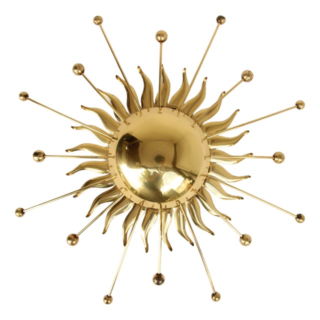Sunburst Sputnik Wall Lamp in Brass, 1950s For Sale
