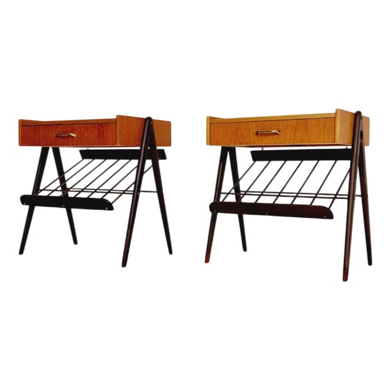 Midcentury Modern Danish Teak and Brass Nightstands, 1960s, Set of 2 For Sale