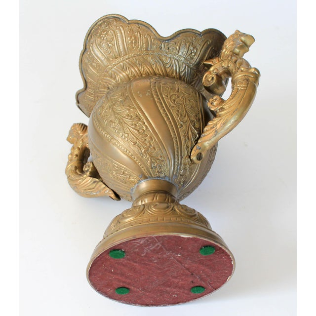 Vintage Brass Urn Vase With Dragon Handles For Sale - Image 9 of 12