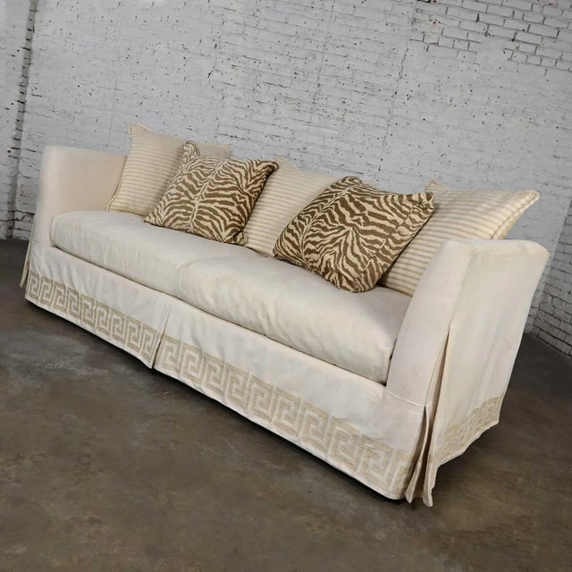 Modern Late 20th Century Modified Tuxedo Slipcover Style Pillow Back Large Scale Sofa For Sale - Image 3 of 13