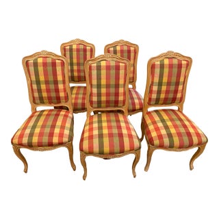 Mid 20th Century Set of 5 Weiman Plaid Dining Chairs For Sale