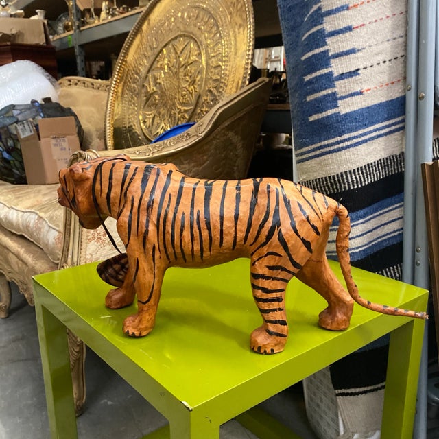 Orange 1970s Small Tiger Sculpture With Bow For Sale - Image 8 of 9