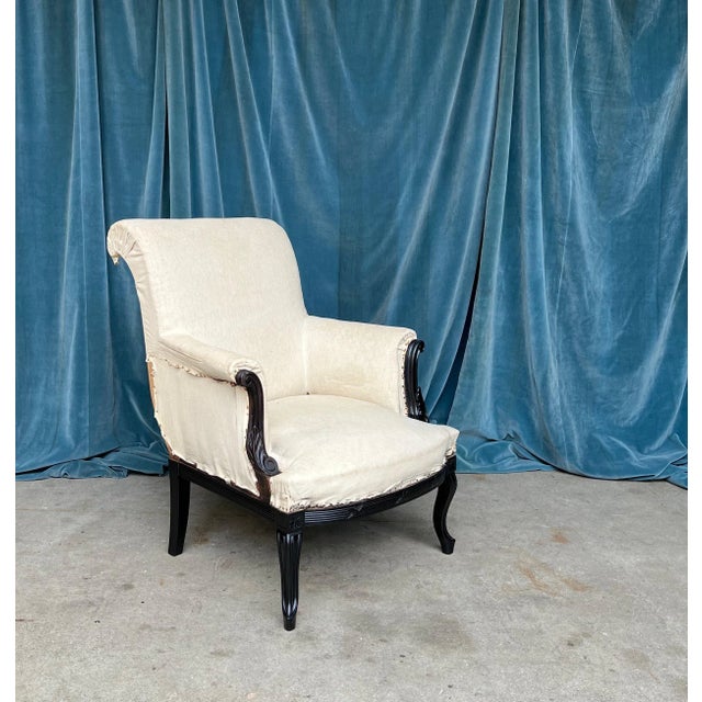 Black French Armchairs in Muslin With Matching Ottoman - 3 Pieces For Sale - Image 8 of 12