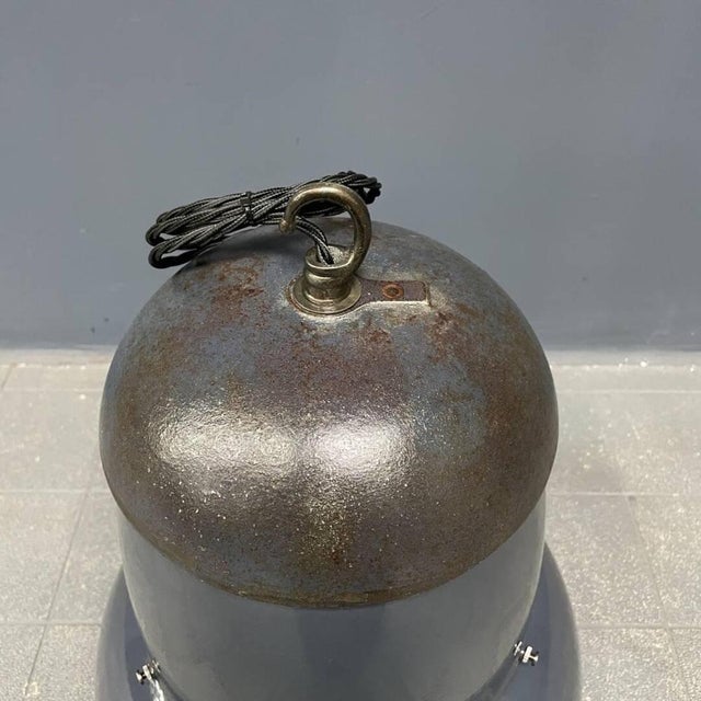 Large Industrial Blue-Gray Enamel Hanging Lamp, 1940s For Sale - Image 15 of 18