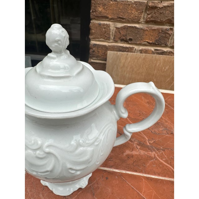 1970s 1970s White Ceramic Detailed Tea Set- 15 Pieces For Sale - Image 5 of 6