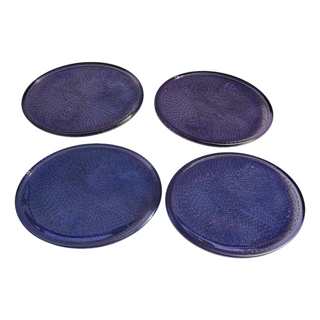 Vintage Cobalt Blue Glass Plate, 1970s, Set of 4 For Sale
