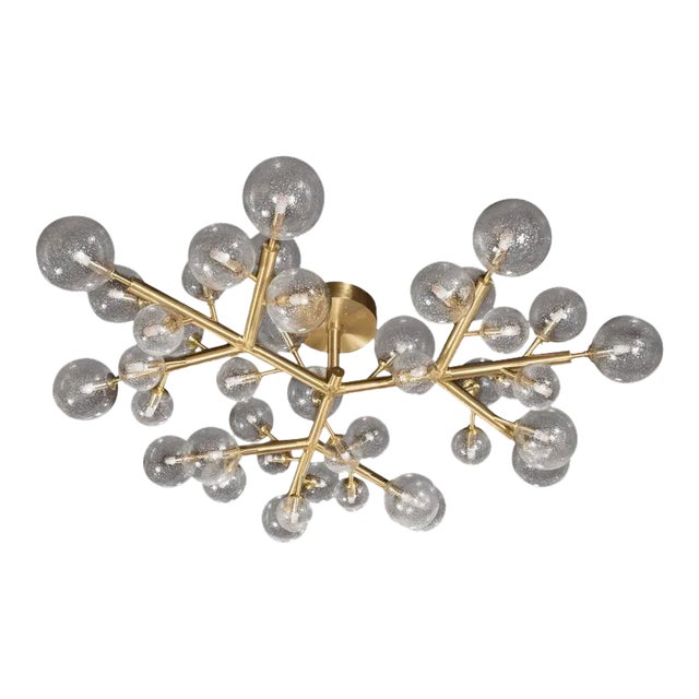 Custom and Exclusive Brass and Murano Glass Molecular "Snowflake" Chandelier For Sale