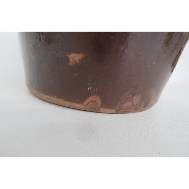 Late 19th Century 1899 Handmade Pottery Dish Dark Brown Glaze Salt Crock Bowl With Lip For Sale - Image 5 of 12
