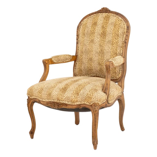 Louis XV Style Leopard Print Upholstered Fauteuil For Sale