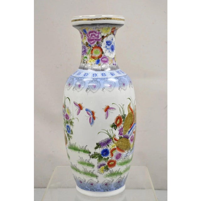 Late 20th Century Vintage Chinese Satsuma Style Hand Painted Quail Bird Flower Porcelain Vase For Sale - Image 5 of 12
