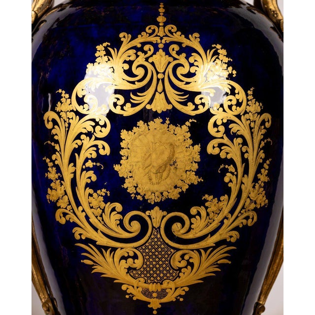 Goldenrod Large Sèvres Porcelain and Gilt Bronze Vases with Floral Bouquets, 1800s For Sale - Image 8 of 13