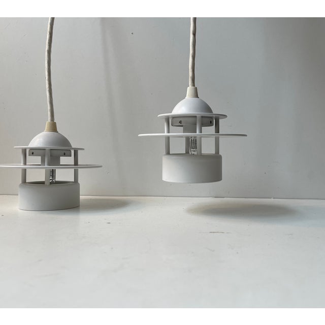 White Minimalist Planet Orbit White Ceiling Pendant Lamps by Jens Møller Jensen for Louis Poulsen, 1990s, Set of 2 For Sale - Image 8 of 8