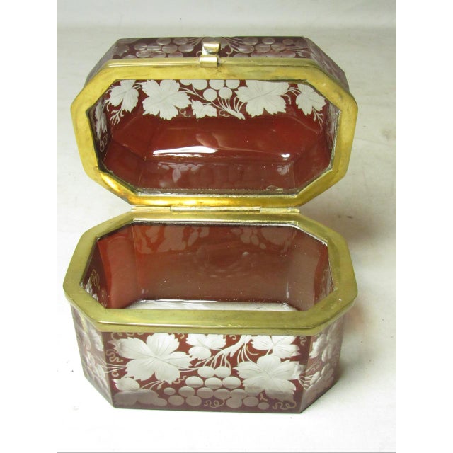 Antique Etched Bohemian Glass Box For Sale - Image 10 of 11