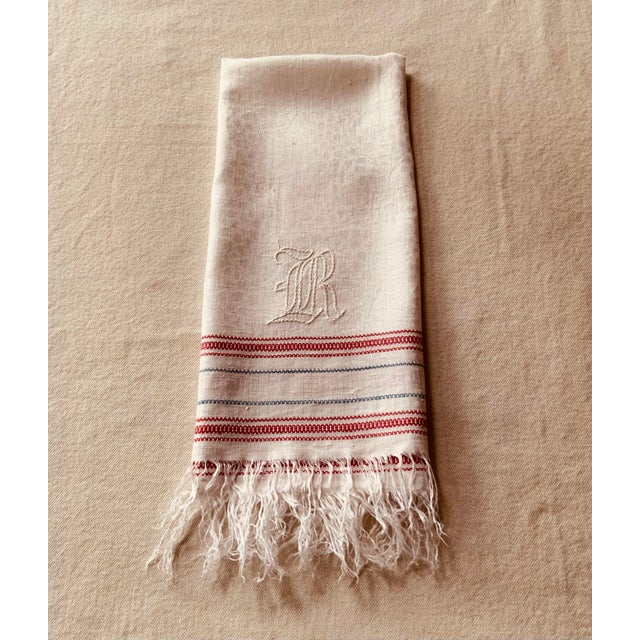 19th Century French Linen “Trousseau “ Towel - Turkey Red Detail For Sale - Image 6 of 12