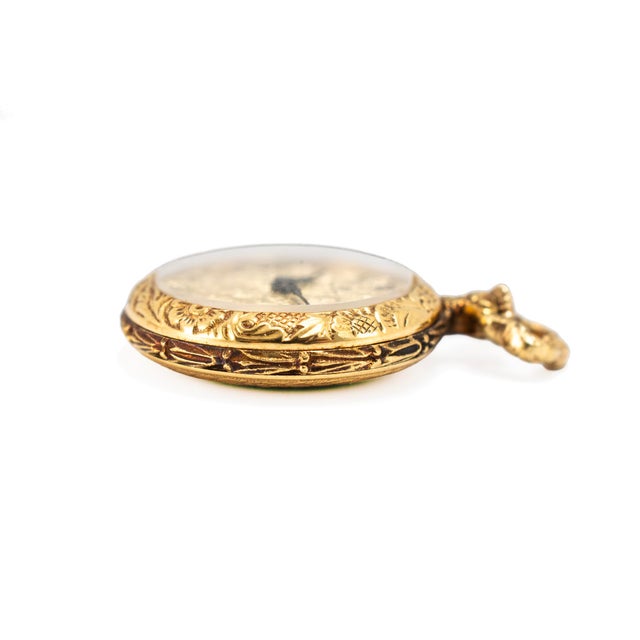 Early 21st Century Ladies Art Nouveau Bucherer Lapel 18k Gold Enamel Bow Pin Vintage Pocket Watch For Sale - Image 5 of 11