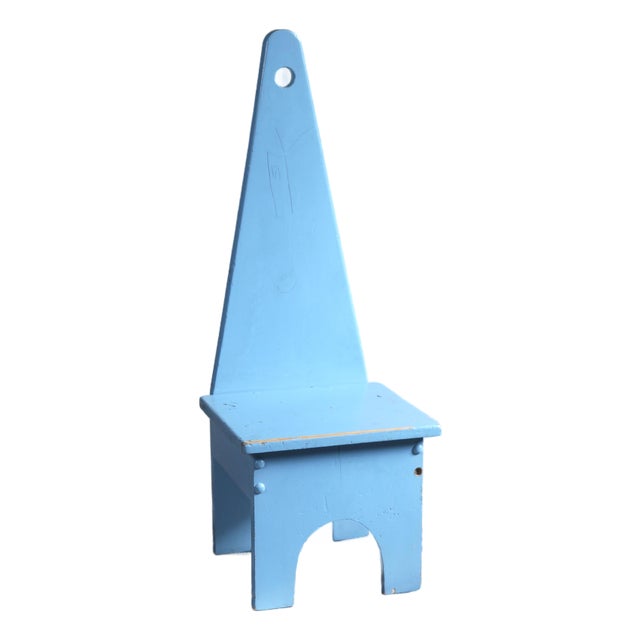 1950s Handmade Blue "Keyhole Chair" - Sewing Chair or Stool For Sale