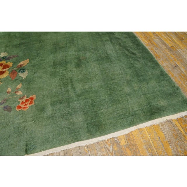 Asparagus 1930s Green Open Floral Antique Chinese Art Deco Carpet 8' 7" X 11' 4" Knotted Pile Wool Rug For Sale - Image 8 of 12