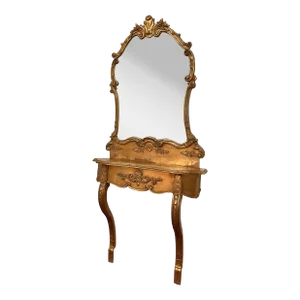 French Louis XV Giltwood Wall-Mount Console Table With Mirror Set