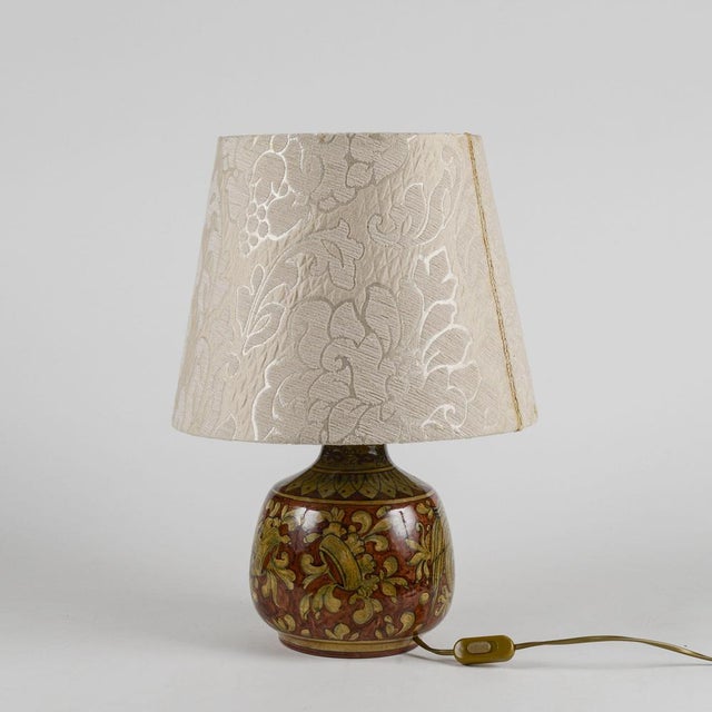 Vintage Working Lamp in Glazed Ceramic with Damask Hood For Sale - Image 3 of 9