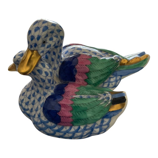 Herend Blue Fishnet ‘Pair of Ducks” Figurine For Sale