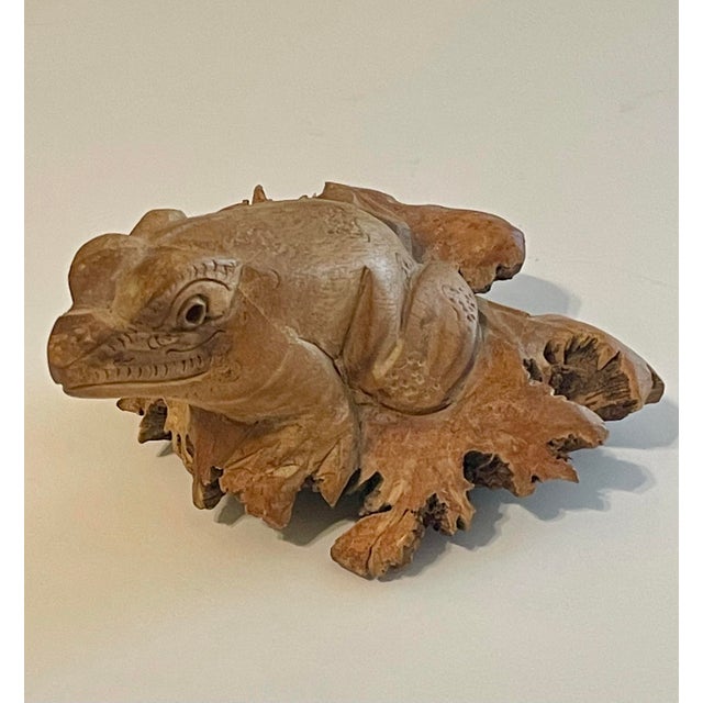 Chinese Live Edge Carved Root Wood Frog Feng Shui For Sale - Image 4 of 10