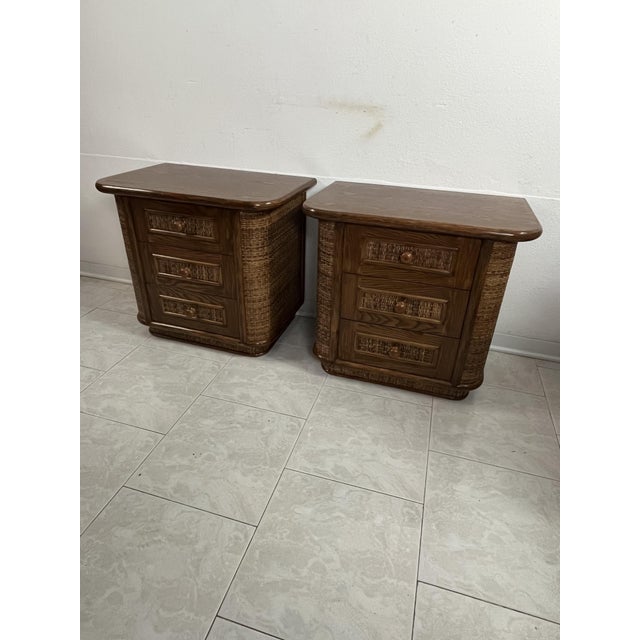 Wood and Rattan Bedside Tables, Italy, 1970s, Set of 2 For Sale - Image 14 of 15
