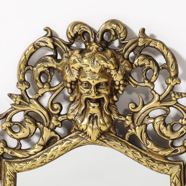 Neoclassical Ornate Brass Framed Mirror W/ Bacchus Motif For Sale In New York - Image 6 of 9
