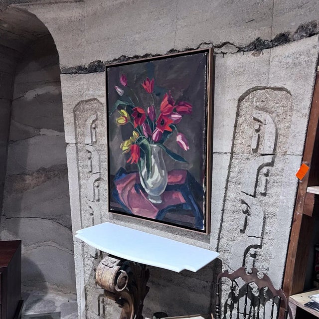 1960s Floral Still Life Oil Painting, Signed & Framed, 35.25x27.25 Mid Century For Sale - Image 4 of 11