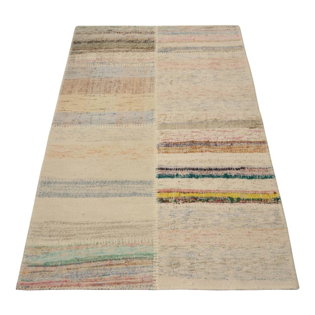 Contemporary Rug & Kilim’s Patchwork Kilim Rug in Polychromatic Stripes For Sale - Image 3 of 6