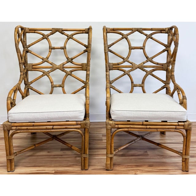 Fretwork Rattan Wingback Chairs, a Pair For Sale In Kansas City - Image 6 of 13