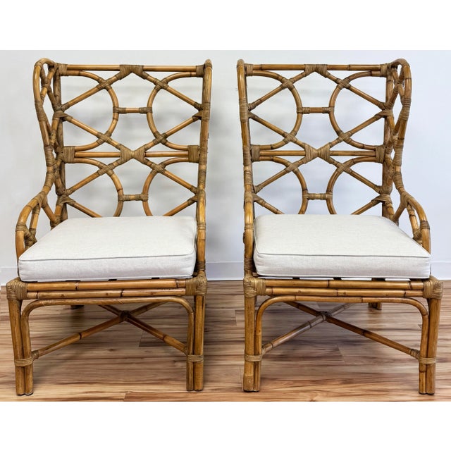 Fretwork Rattan Wingback Chairs, Pair For Sale In Kansas City - Image 6 of 13